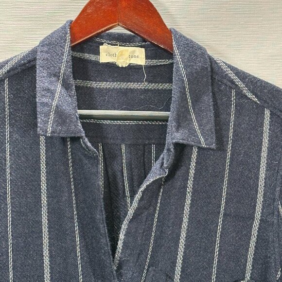 Cloth & Stone Blouse Womens Medium Blue Striped Button Up Long Sleeve V Neck - Picture 2 of 8
